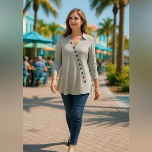 Soft Surroundings Light Gray Button-Down Women's Top